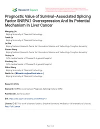 Prognostic Value of Survival−Associated Splicing Factor SNRPA1 Overexpression and Its Potential Mechanism in Liver Cancer