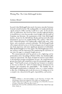 Writing War: the Colin Mcdougall Archive Zachary Abram