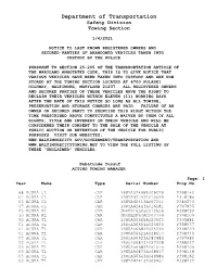 01/04/2021 Unclaimed Vehicles List