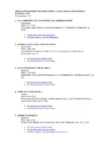 Arts & Humanities Citation Index