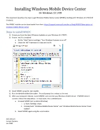 Installing Windows Mobile Device Center on Windows 10 1709