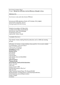 Interview Summary Sheet Project: Memories of Fiction: an Oral History of Reader's Lives Reference No. Interviewee Name and T