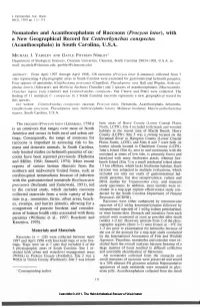 Nematodes and Acanthocephalans of Raccoons (Procyon Lotor}, with a New Geographical Record for Centrorhynchus Conspectus (Acanthocephala) in South Carolina, U.S.A