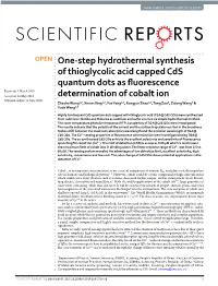 One-Step Hydrothermal Synthesis of Thioglycolic Acid Capped Cds
