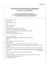 Securities and Exchange Commission Sec Form 17-A, As Amended