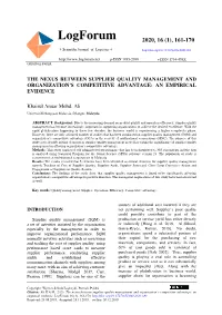 The Nexus Between Supplier Quality Management and Organization’S Competitive Advantage: an Empirical Evidence