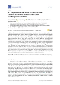 A Comprehensive Review of the Covalent Immobilization of Biomolecules Onto Electrospun Nanoﬁbers