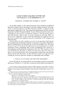 A Discourse Analysis of the Use of Psalm 8:4-6 in Hebrews 2:5-9