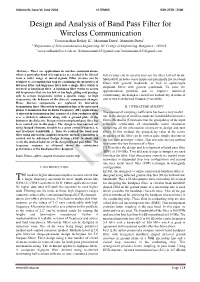 Design and Analysis of Band Pass Filter for Wireless Communication Viswavardhan Reddy