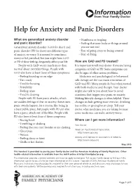 Help for Anxiety and Panic Disorders