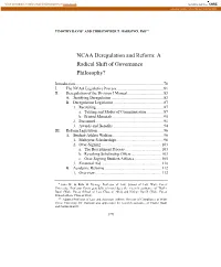 NCAA Deregulation and Reform: a Radical Shift of Governance Philosophy?