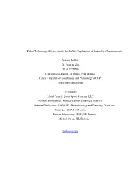 Robot Technology Advancements for In-Situ Exploration of Subsurface Environments