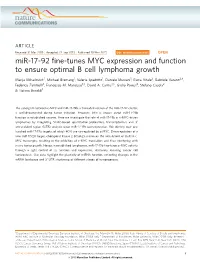Mir-17-92 Fine-Tunes MYC Expression and Function to Ensure