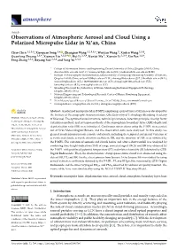 Observations of Atmospheric Aerosol and Cloud Using a Polarized Micropulse Lidar in Xi’An, China