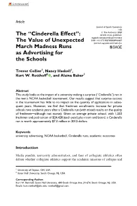 The “Cinderella Effect”: the Value of Unexpected March Madness Runs As Advertising for the Schools