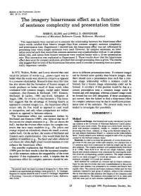 The Imagery Bizarreness Effect As a Function of Sentence Complexity and Presentation Time