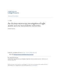 An Electron Microscope Investigation of Eight Ataxite and One Mesosiderite Meteorites