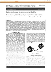 Design, Analysis and Optimization of Anti-Roll Bar