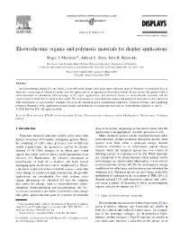 Electrochromic Organic and Polymeric Materials for Display Applications
