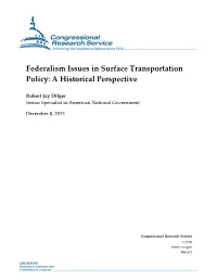 Federalism Issues in Surface Transportation Policy: a Historical Perspective