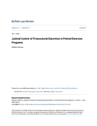 Judicial Control of Prosecutorial Discretion in Pretrial Diversion Programs