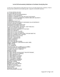 List of All Postsecondary Institutions in the Seven-County Bay Area
