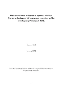 A Critical Discourse Analysis of UK Newspaper Reporting on the Investigatory Powers Act 2016