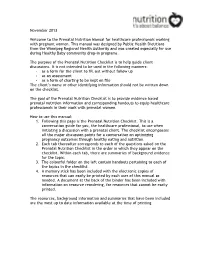 Prenatal Nutrition Checklist Is to Help Guide Client Discussions