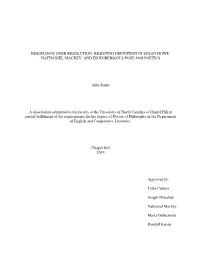 Resisting Definition in Susan Howe, Nathaniel Mackey, and Ed Roberson’S Post-1968 Poetics