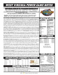 West Virginia Power Game Notes