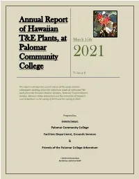 Annual Report of Hawaiian T&E Plants, at Palomar Community