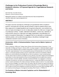 Challenges to the Professional Control of Knowledge Work in Academic Libraries: a Proposed Agenda for Organizational Research and Action