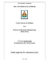 DAV UNIVERSITYJALANDHAR Course Scheme & Syllabus for B