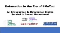 Defamation in the Era of #Metoo