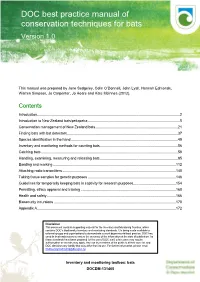 DOC Best Practice Manual of Conservation Techniques for Bats Version 1.0