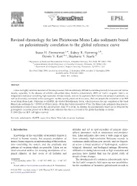 Revised Chronology for Late Pleistocene Mono Lake Sediments Based on Paleointensity Correlation to the Global Reference Curve ⁎ Susan H