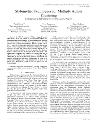 Stylometric Techniques for Multiple Author Clustering Shakespeare‘S Authorship in the Passionate Pilgrim