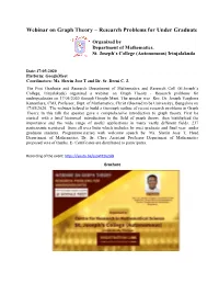 Webinar on Graph Theory – Research Problems for Under Graduate