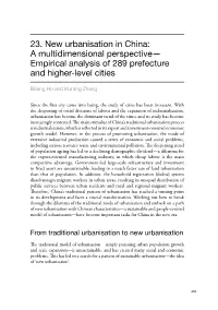 23. New Urbanisation in China: a Multidimensional Perspective— Empirical Analysis of 289 Prefecture and Higher-Level Cities
