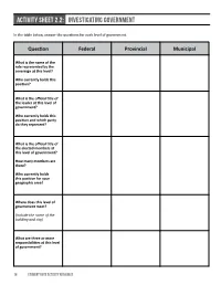 ACTIVITY SHEET 2.2: Investigating Government
