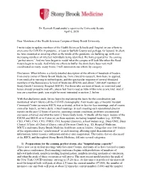 Dr. Kenneth Kaushansky's Report to the University Senate April 6, 2020