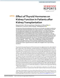 Effect of Thyroid Hormones on Kidney Function in Patients After