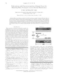 Fabrication and Characterization of Single Pores for Modeling Mass Transport Across Porous Membranes