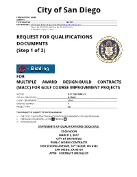 Multiple Award Design-Build Contracts for Golf Course Improvement Projects Table of Contents 1