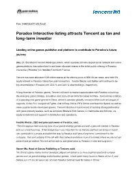 Paradox Interactive Listing Attracts Tencent As Fan and Long-Term Investor