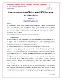 Security Analysis of Data Method Using MIPS Encryption Algorithm (MEA) Sangeeta