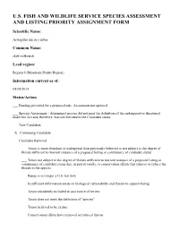 U.S. Fish and Wildlife Service Species Assessment and Listing Priority Assignment Form