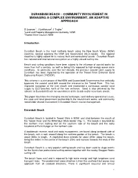 Duranbah Beach – Community Involvement in Managing a Complex Environment, an Adaptive Approach