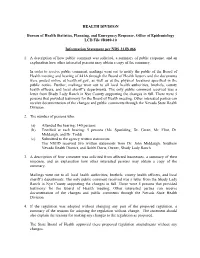 HEALTH DIVISION Bureau of Health Statistics, Planning, and Emergency Response, Office of Epidemiology LCB File #R089-10 Informat