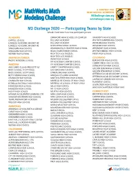 M3 Challenge 2020 — Participating Teams by State Schools Listed Twice Have Two Participating Teams